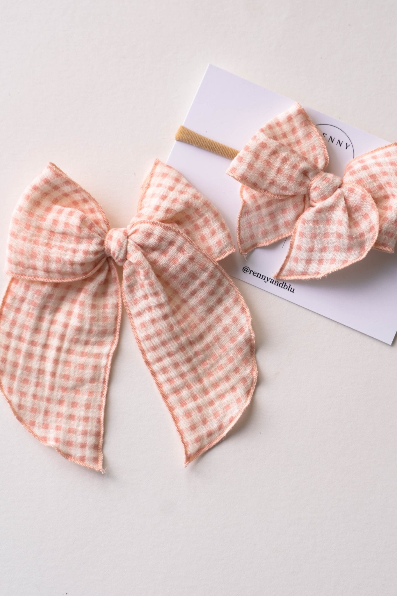 Fable Bow ~ pink gingham - Renny & Blu