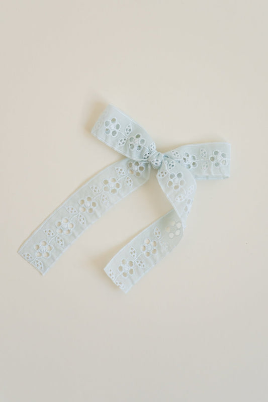 Long Tail Bow ~ blue eyelet cotton - Renny & Blu