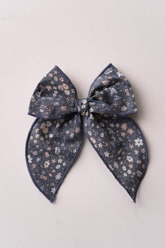 Fable Bow ~ blue grey floral - Renny & Blu