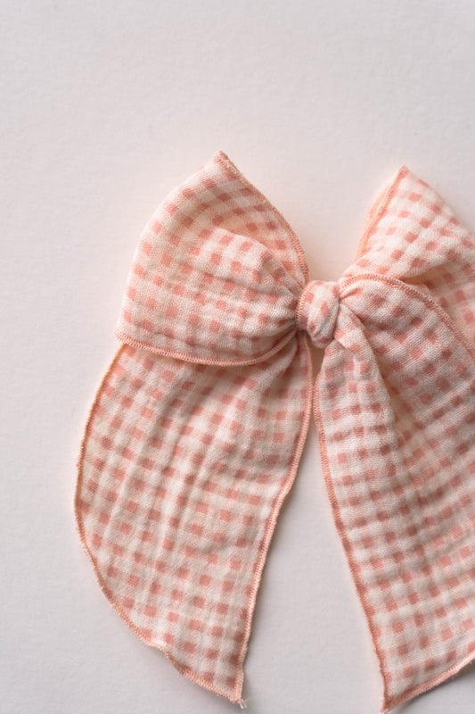 Fable Bow ~ pink gingham - Renny & Blu